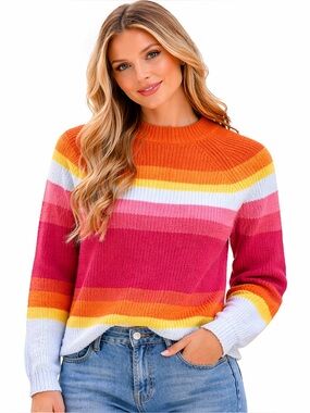 Cupcake Clothing Women’s Small Pink Orange Striped Sweater Cozy Knit Pullover